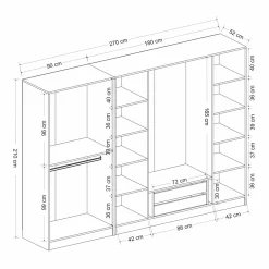 Dressing design 6 portes verre noir & cadre effet noyer BYRON