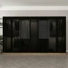 Dressing design 7 portes verre noir & cadre effet noyer BYRON