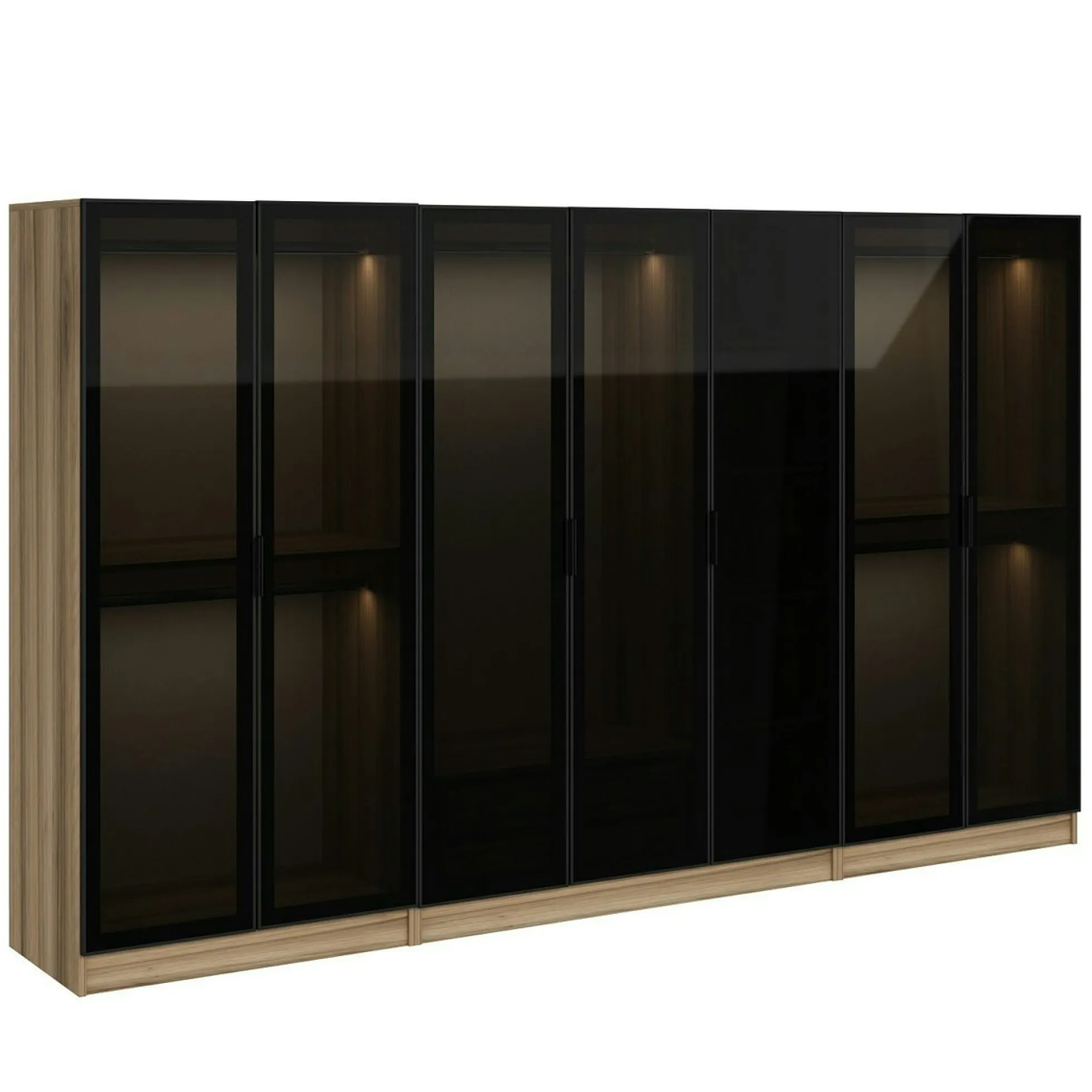 Dressing design 7 portes verre noir & cadre effet noyer BYRON