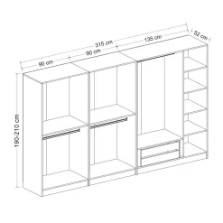 Dressing design 7 portes verre noir & cadre effet noyer BYRON