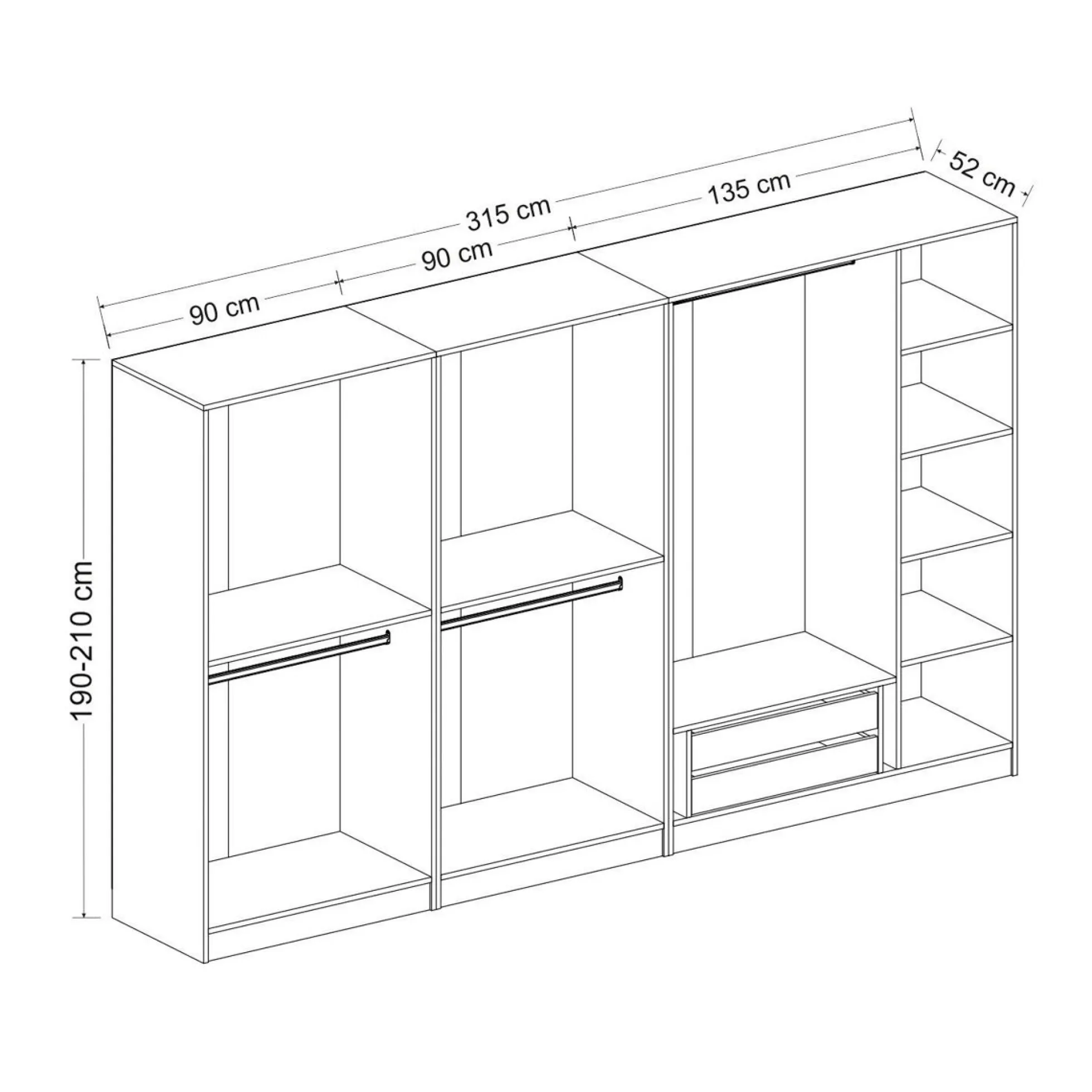 Dressing design 7 portes verre noir & cadre effet noyer BYRON