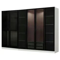 Dressing design 6 portes verre, cadre blanc, 2 tiroirs BYRON