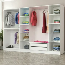 Dressing design 6 portes verre, cadre blanc, 2 tiroirs BYRON