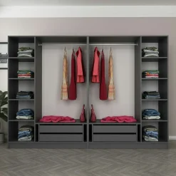 Dressing design 6 portes, verre noir & cadre anthracite BYRON