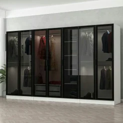 Dressing design XXL 5 penderies, blanc & verre noir BYRON
