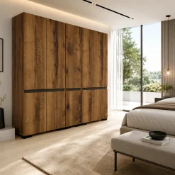 Dressing 10 portes décor noyer et anthracite 225 cm BYRON
