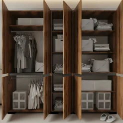 Dressing 10 portes 2 tringles décor noyer et anthracite 225 cm BYRON