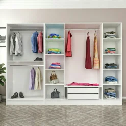 Dressing 6 portes verre, 2 tiroirs & cadre blanc BYRON
