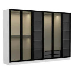 Dressing 6 portes verre, 2 tiroirs & cadre blanc BYRON