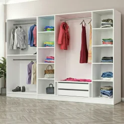 Dressing 6 portes verre, 2 tiroirs & cadre blanc BYRON