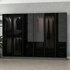 Dressing 6 portes verre, 2 tiroirs & cadre anthracite BYRON