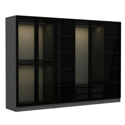 Dressing 6 portes verre, 2 tiroirs & cadre anthracite BYRON