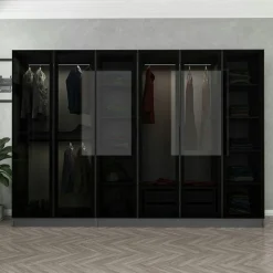 Dressing 6 portes verre, 2 tiroirs & cadre anthracite BYRON