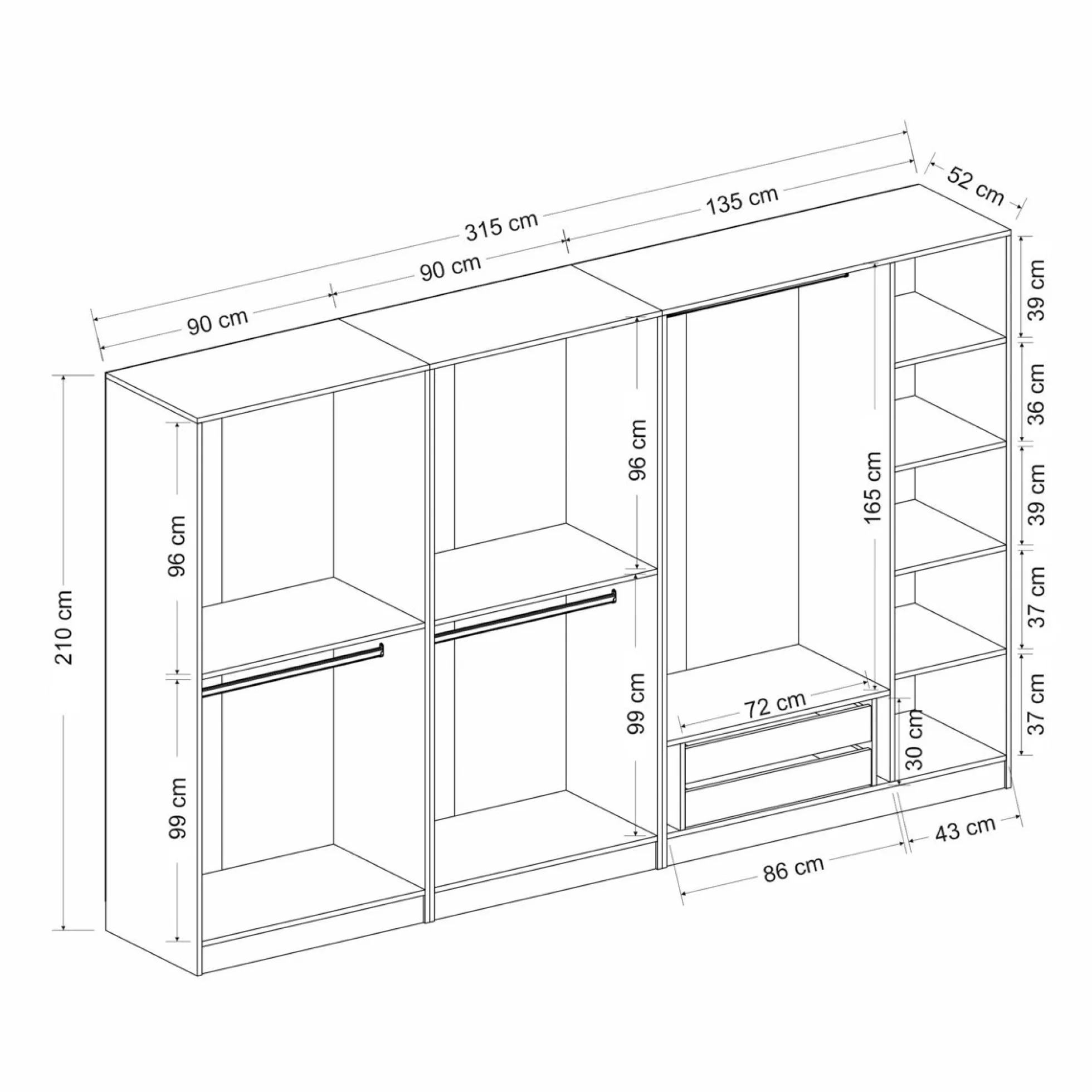 Dressing XXL 5 penderies, anthracite et verre noir BYRON