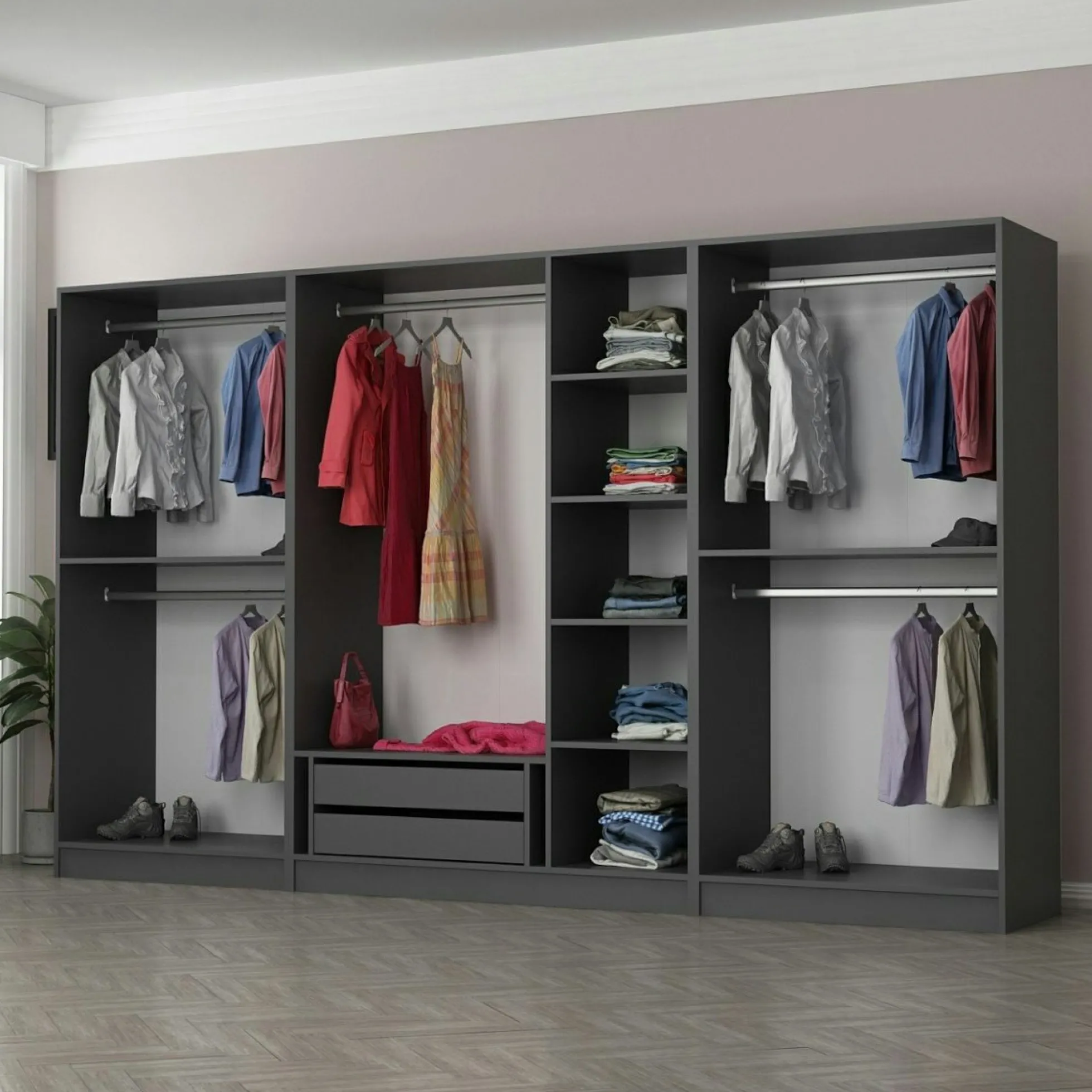 Dressing XXL 5 penderies, anthracite et verre noir BYRON