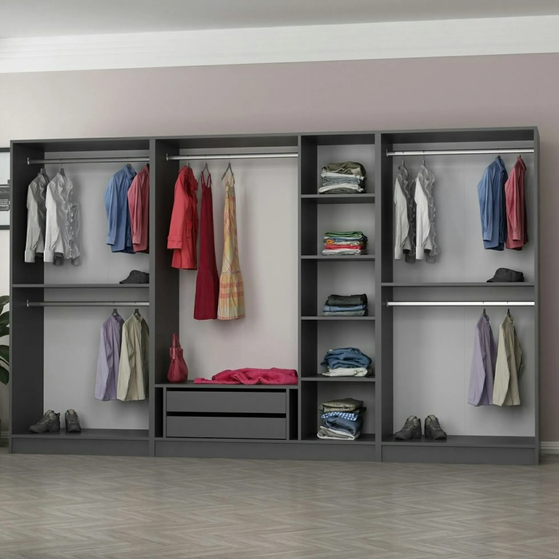 Dressing XXL 5 penderies, anthracite et verre noir BYRON