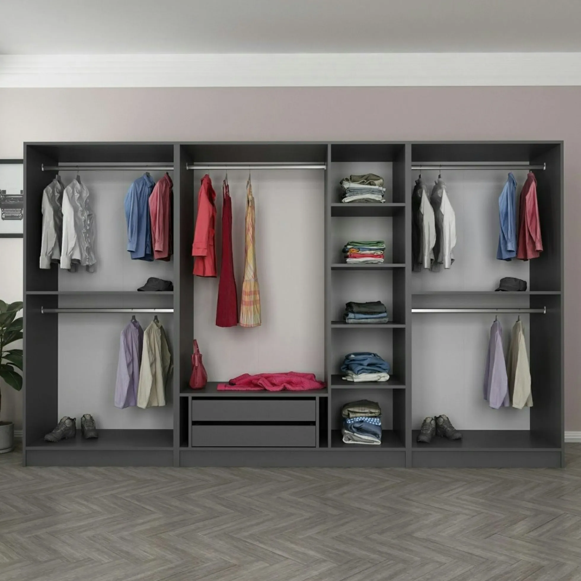 Dressing XXL 5 penderies, anthracite et verre noir BYRON