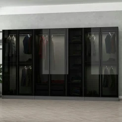 Dressing XXL 5 penderies, anthracite & verre noir 190 cm BYRON