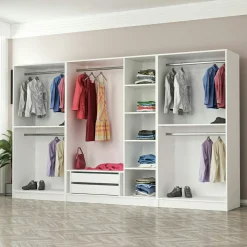 Dressing XXL 5 penderies, blanc & verre noir 190 cm BYRON