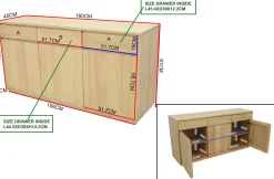 Enfilade / Buffet long Hévéa 3 portes, 3 tiroirs 160x45x81cm BALTIC