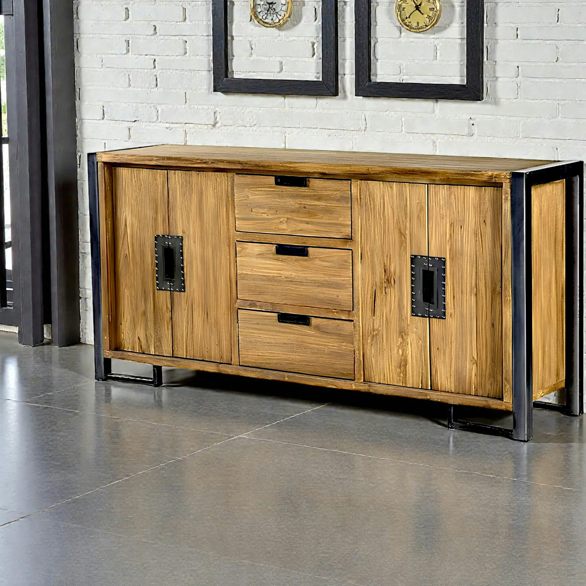 Enfilade en teck naturel 4 portes 3 tiroirs 186x88x45cm CANADA