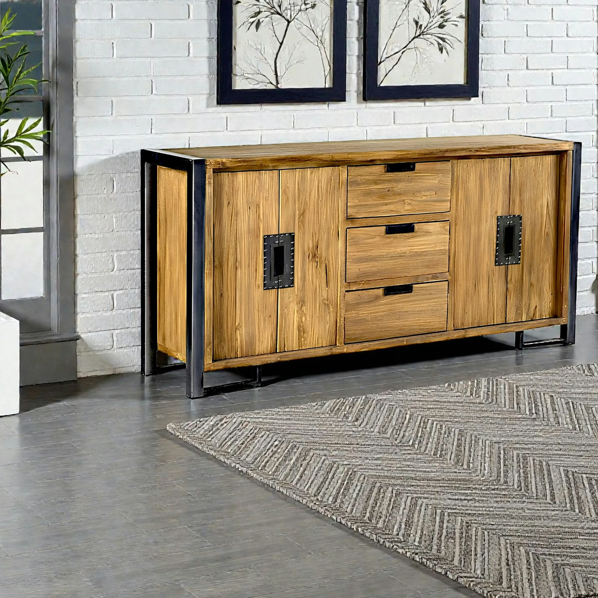 Enfilade en teck naturel 4 portes 3 tiroirs 186x88x45cm CANADA
