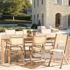 Ensemble de jardin extérieur grande table rectangle en teck 6 chaises ALERIA
