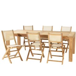 Ensemble de jardin extérieur table rectangle en teck 6 chaises ALERIA