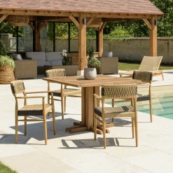 Ensemble de jardin Table carrée 4 fauteuils ecrus et noirsLUMIO