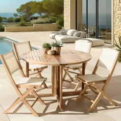Ensemble de repas extérieur table ronde 4 chaises ALERIA