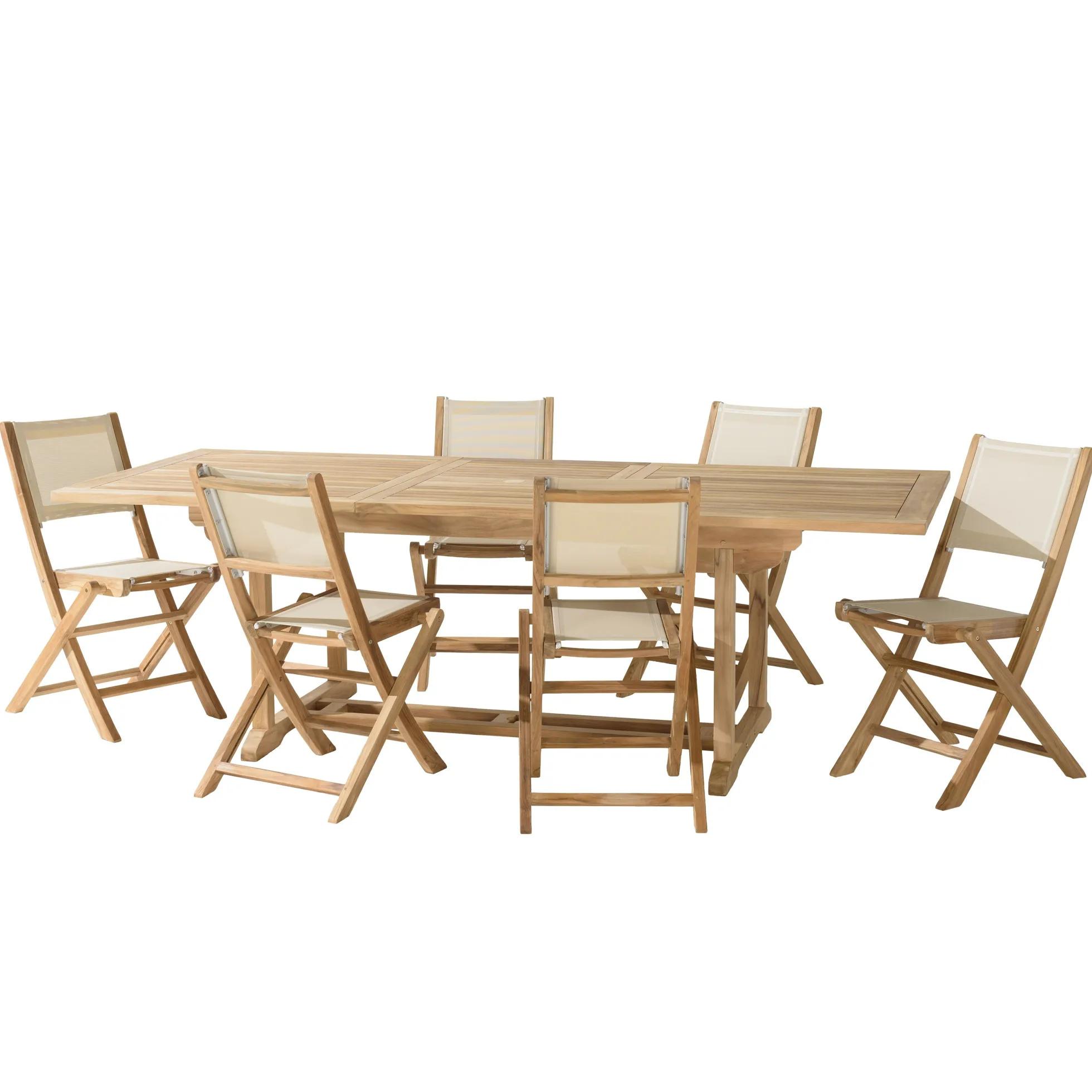 Ensemble de repas table rectangulaire 6 chaises en teck ALERIA