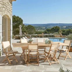 Ensemble de repas table rectangulaire 6 chaises en teck ALERIA