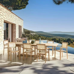 Ensemble de repas table rectangulaire 8 fauteuils en teck ALERIA