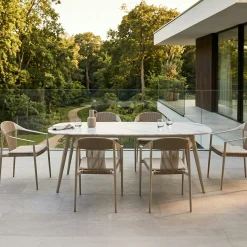 Ensemble repas de jardin 6 places en céramique beige RIO