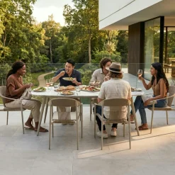 Ensemble repas de jardin 6 places en céramique beige RIO