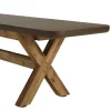 Ensemble table 200 cm et bancs effet béton marron pieds en bois d'acacia CALVI