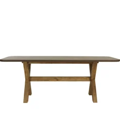 Ensemble table 200 cm et bancs effet béton marron pieds en bois d'acacia CALVI