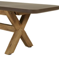 Ensemble table 240 cm et bancs effet béton marron pieds en bois d'acacia CALVI