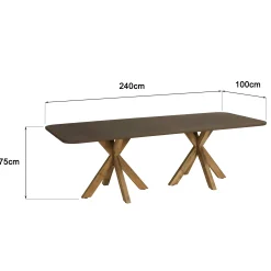Ensemble table 240 cm et bancs effet béton marron pieds en bois d'acacia CALVI