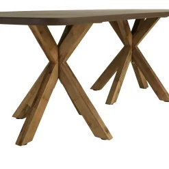 Ensemble table 240 cm et bancs effet béton marron pieds en bois d'acacia CALVI