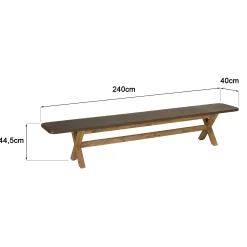 Ensemble table 240 cm et bancs effet béton marron pieds en bois d'acacia CALVI