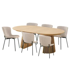 Ensemble table et chaises beige bouclette (lot de 9 pièces) AMSTERDAM