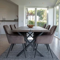 Ensemble table et chaises velours marron (lot de 7 pièces) SAVONE