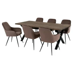 Ensemble table et chaises velours marron (lot de 7 pièces) SAVONE