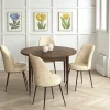 Ensemble table ronde Ø90 cm + 4 chaises beiges à motifs AROLA