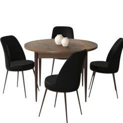 Ensemble table ronde Ø90 cm + 4 chaises noires AROLA