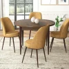 Ensemble table ronde Ø90 cm + 4 chaises moutarde à motifs AROLA