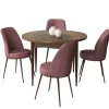 Ensemble table ronde Ø90 cm + 4 chaises roses à motifs AROLA