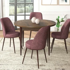 Ensemble table ronde Ø90 cm + 4 chaises roses à motifs AROLA
