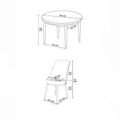 Ensemble table ronde Ø90 cm + 4 chaises roses à motifs AROLA